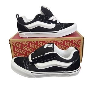 VANS KNU SKOOL BLACK WHITE SHOE WOMEN 8.5 Youth 7 FAT TONGUE SKATE SURF SNEAKER